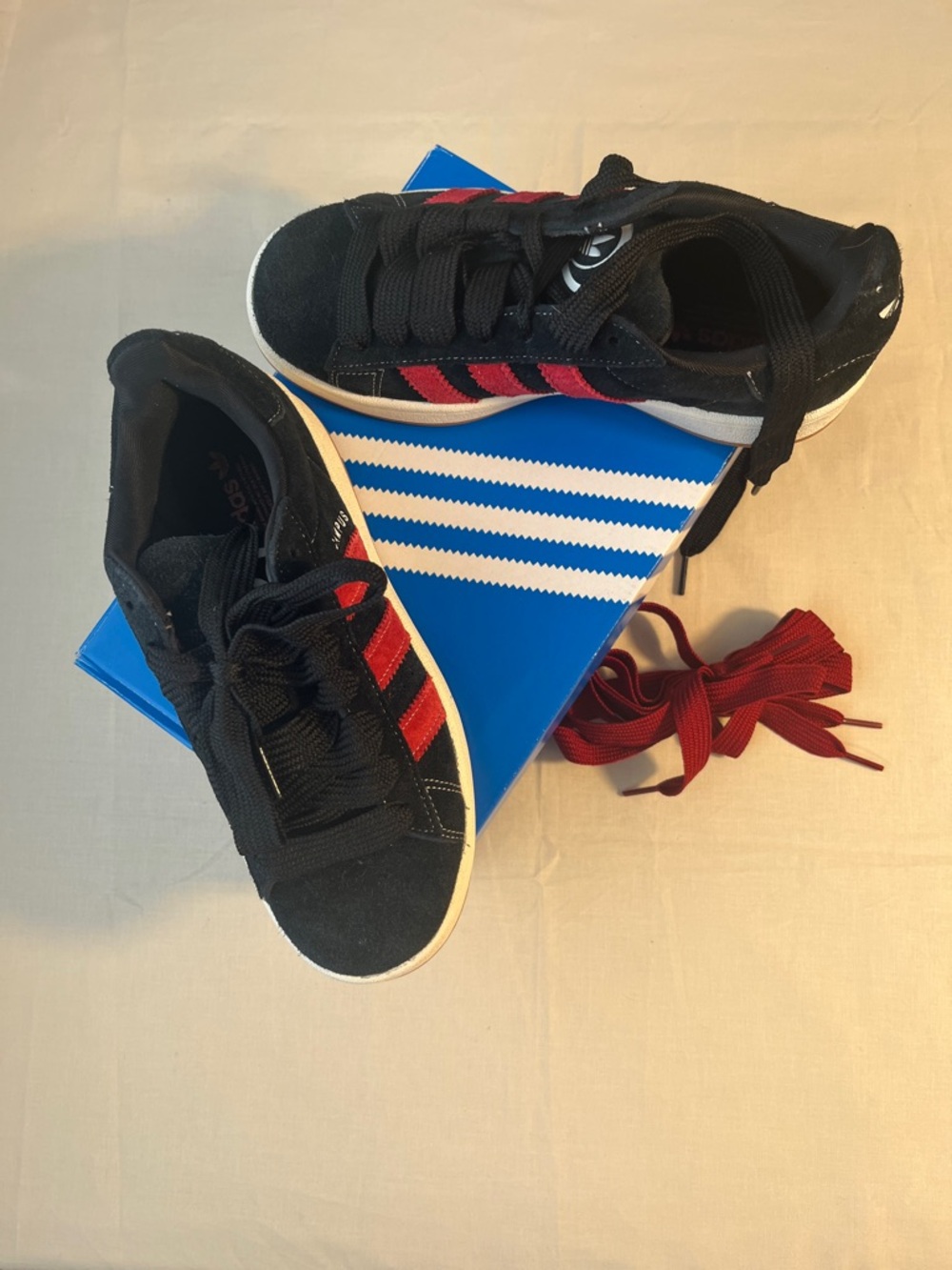 adidas Originals Black Campus Sneakers with Red Stripes -NWOT